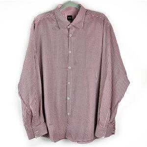 BOSS Hugo Boss Obert Modern Essential Dress Shirt XL Red Checkered Plaid